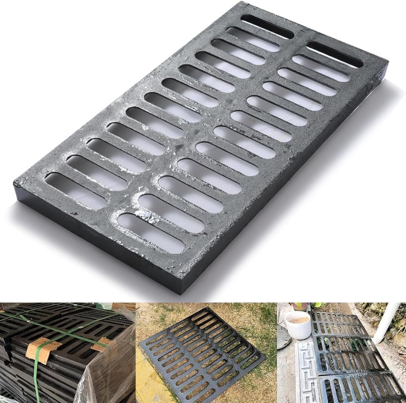Facoba Cast Iron Drain Grate, 20 * 10in Outdoor Drain Cover, B125 Class Ductile Iron Channel Drainage Grates, Heavy Duty Sewer Grate,Black Rectangle Drain Grate for Yard,Driveway,Concrete Floor. - Image 1